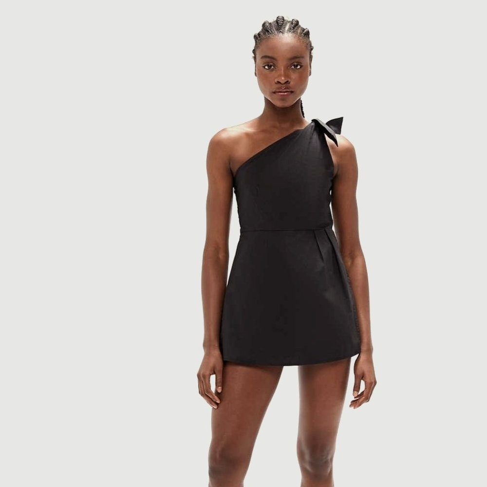 Urban Outfitters Poplin One-Shoulder Skort Romper